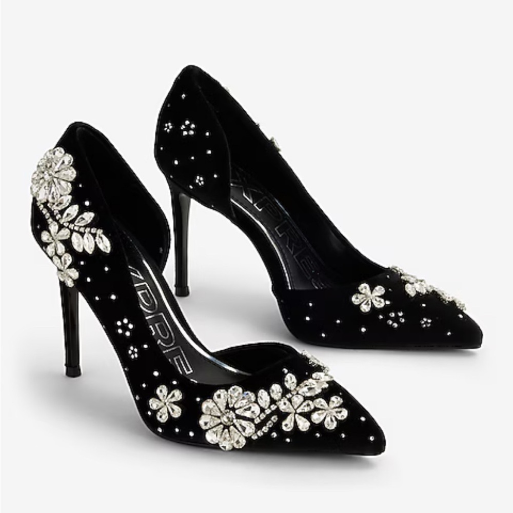 Express Black Floral Embellished Heels